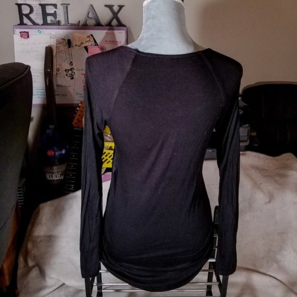 Mossimo Black Faux Leather Long Sleeve Cowl Top - Picture 4 of 8